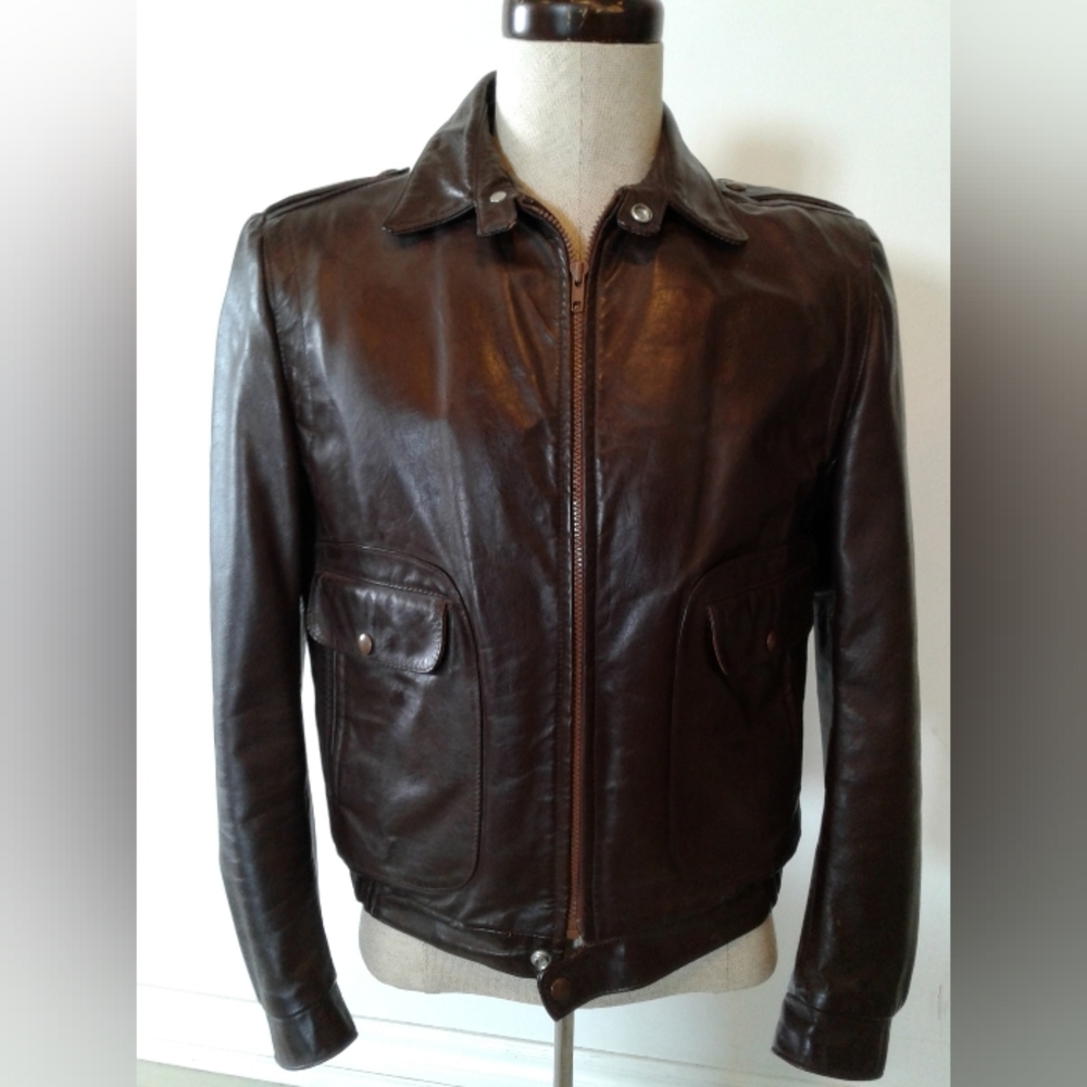 COSA NOVA Mens sz 40 M Brown Leather Aviator pilot air-force flight Jacket